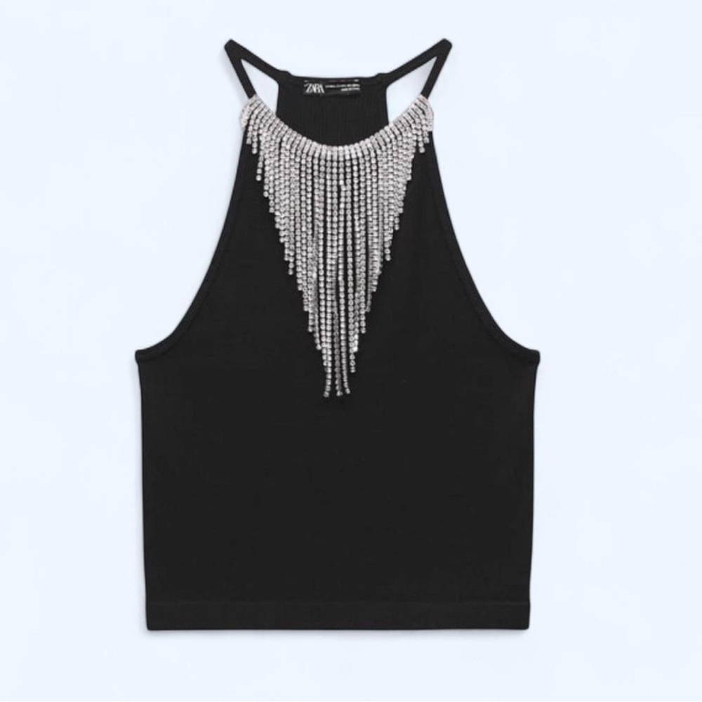 Zara Black Halter Top with Silver Beading